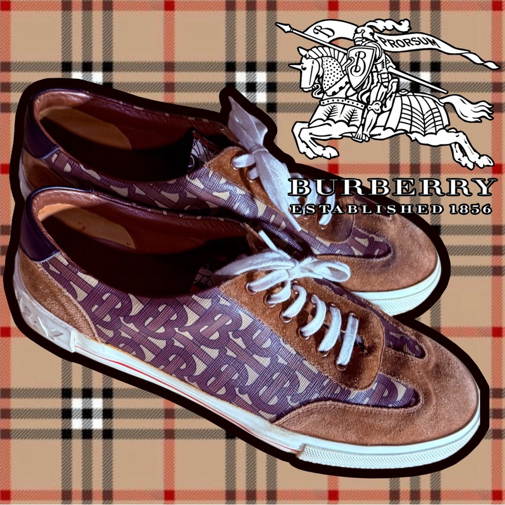 BURBERRY Nelson Suede & TB Monogram Canvas Low-Top Sneakers US Sz 12
